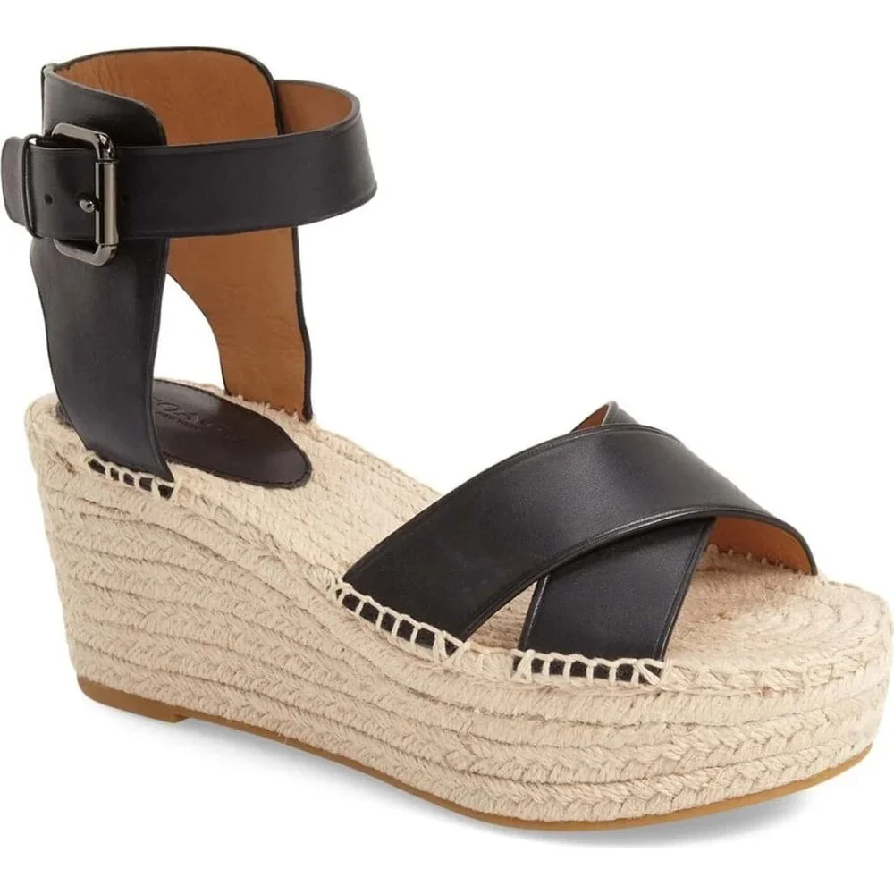 NWOB Coach Primrose Leather Espadrille Platform Wedge Sandal